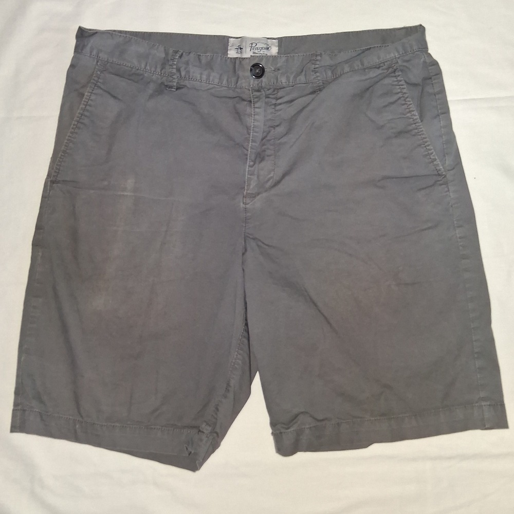 Original Penguin Mens Gray Casual Chino‎ Shorts Size 32 Flat Front